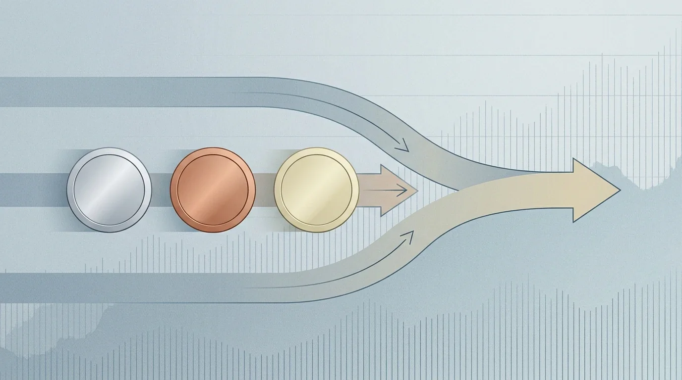 Konceptuel illustration af valutaomregning fra EUR og kryptovaluta til DKK med Nationalbankens dagskurs