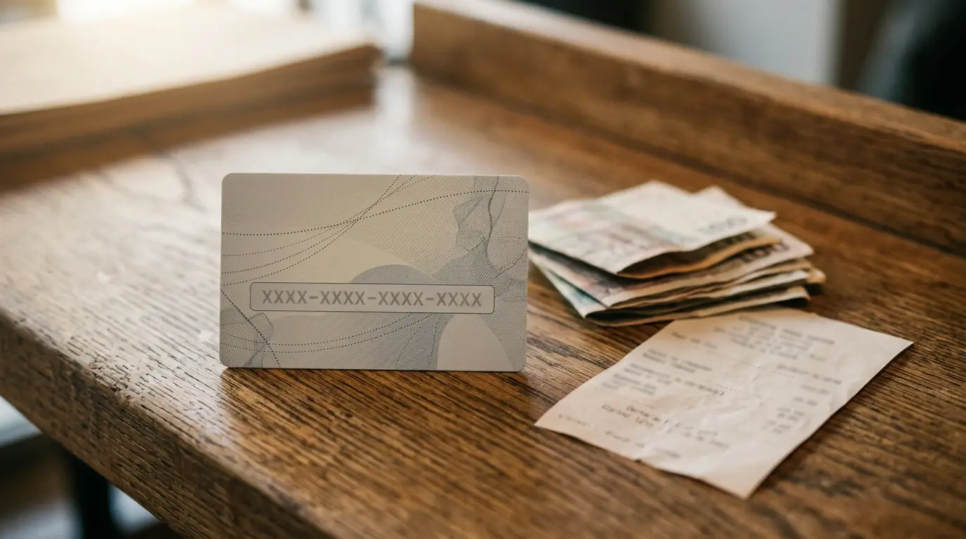 Stiliseret prepaid-voucher med 16-cifret kode-felt og kontantkoeb i fysisk butik