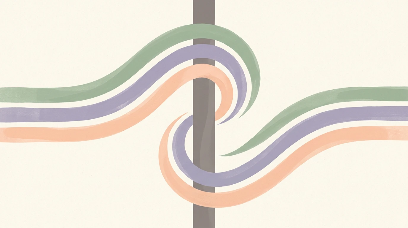 Konceptuel illustration af tre alternative netvaerksveje der omgaar en central spaerring